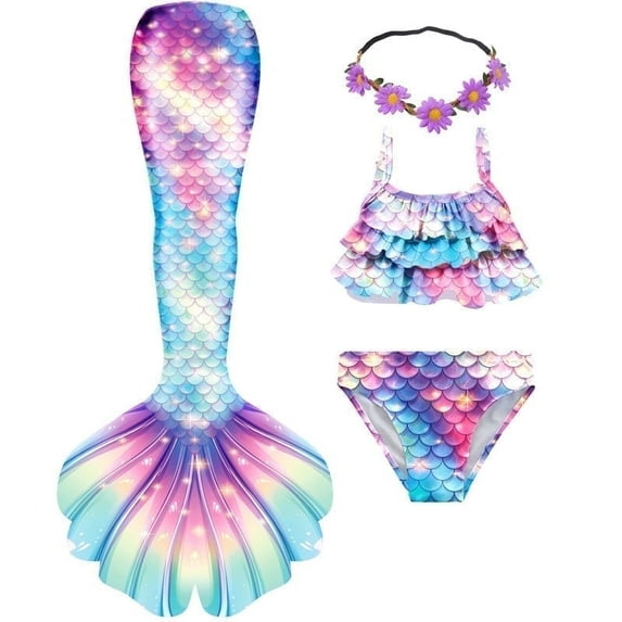 3pcs Girls Swimsuit Mermaid Tail for Swimming Bathing suit Swimwear for girls 3-12 Years