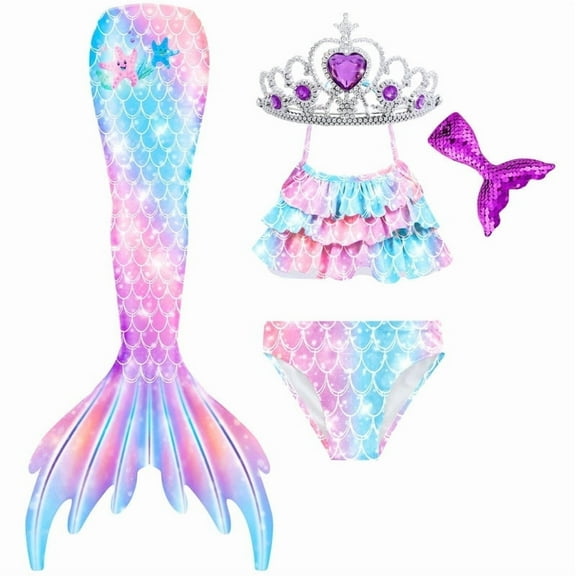 3pcs Girls Swimsuit Mermaid Tail for Swimming Bathing suit Swimwear for girls 3-12 Years