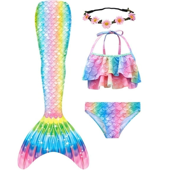 3pcs Girls Swimsuit Mermaid Tail for Swimming Bathing suit Swimwear for girls 3-12 Years