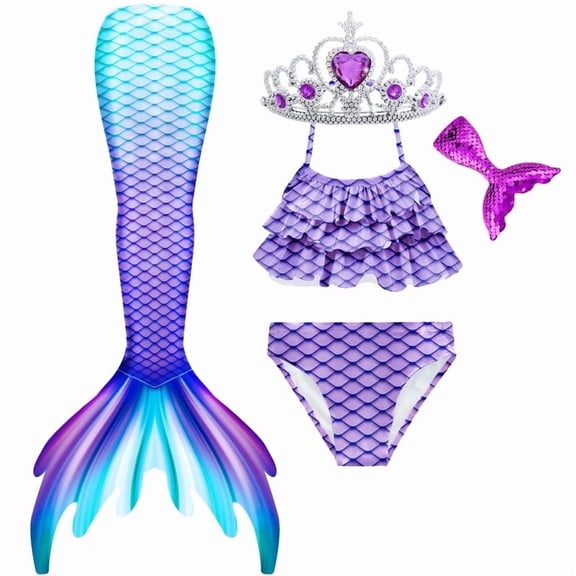 3pcs Girls Swimsuit Mermaid Tail for Swimming Bathing suit Swimwear for girls 3-12 Years