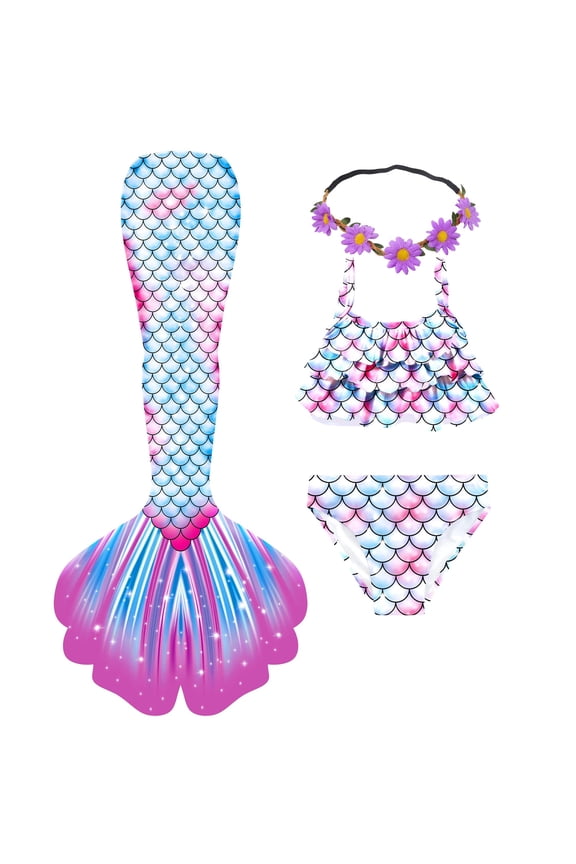 3pcs Girls Swimsuit Mermaid Tail for Swimming Bathing suit Swimwear for girls 3-12 Years