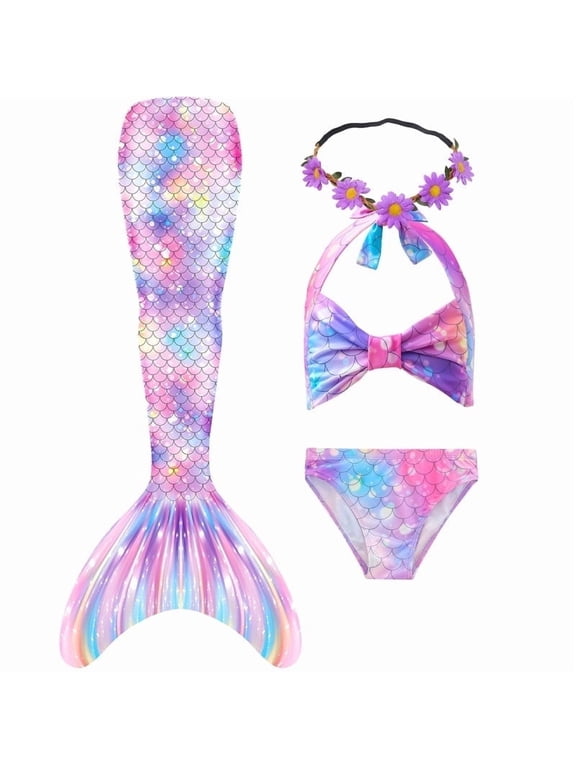 3pcs Girls Swimsuit Mermaid Tail for Swimming Bathing suit Swimwear for girls 3-12 Years