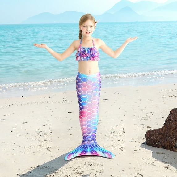 3pcs Girls Swimsuit Tails for Girls Bikini Kids Tails Beach Bathing Suit for Child Girl 4-5 Years