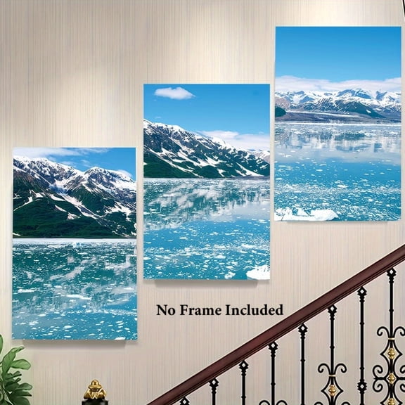 3pcs Glacier Mountain Lake Canvas Art Prints - Unframed, Serene Mountain & Lake Scenery, Ideal for Home, Office, Bar, Classroom, Dormitory Decor, Holiday Gift for Easter, April Fools' Day, Mother'S