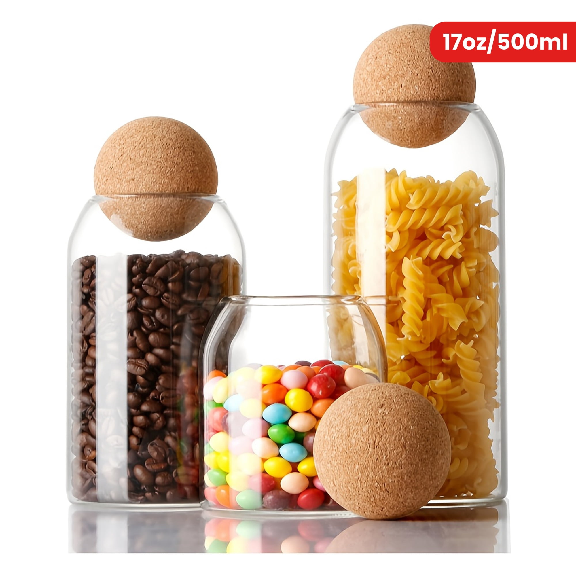 3pcs Glass Canister Set with Cork Ball Lids for Kitchen Storage ...