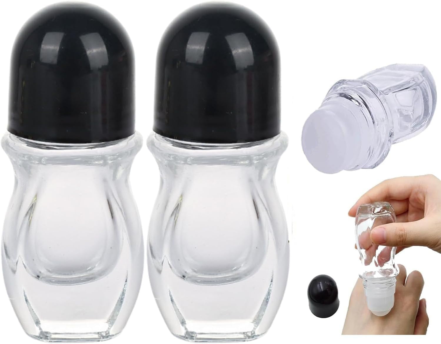 3pcs Glass Empty Roller Bottles,with Plastic Roller Ball,Clear Refillable Glass Roll-On Bottles,Empty Essential Oils Roller Bottles Containers with Plastic Roller Ball and Black Cap(30ml)