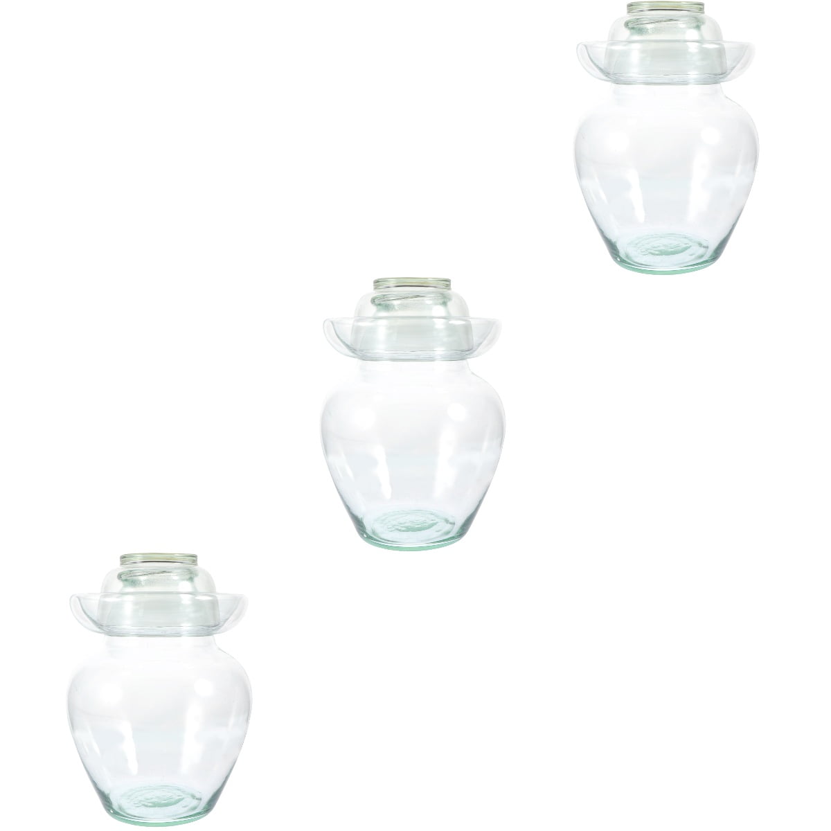 3pcs Glass Pickle Jar with Lids Traditional Fermenting Crock with Water Seal Lid Glass