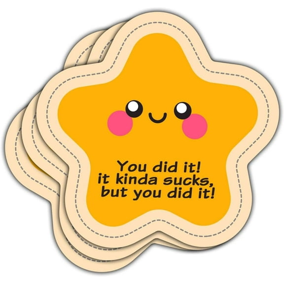 (3pcs) Gold Star Sticker. You Did It, It Kinda Sucks but You Did It Sticker, Star Meme Sticker, You Did It Sticker Die-Cut Waterproof Vinyl Sticker Laptop Water Bottle Window Phone Helmet