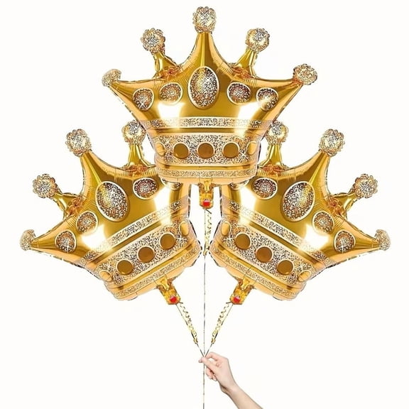 3pcs Golden Crown Foil Balloons - Royal Birthday Party Decorations for Summer Celebrations and Graduations