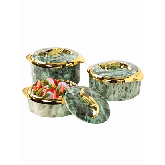 3PCS Golden Touch Stainless Steel Food Warmer Set - Insulated Casserole Dishes with Lids for Hot/Cold Food (Office/Buffets)