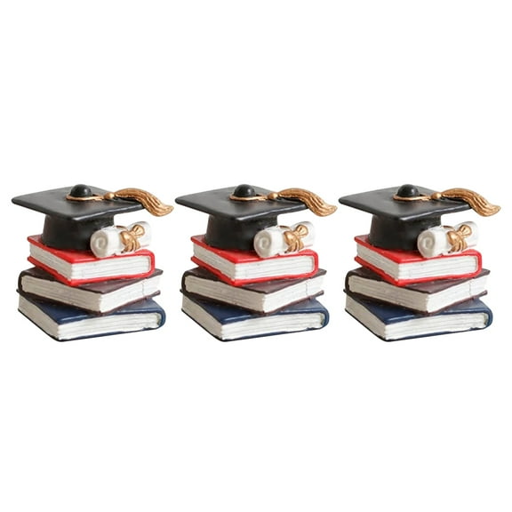 WESIEVYA Graduation Cake Toppers with Resin Stacked Books and Doctoral Cap Adornments for Decoration Assorted Color