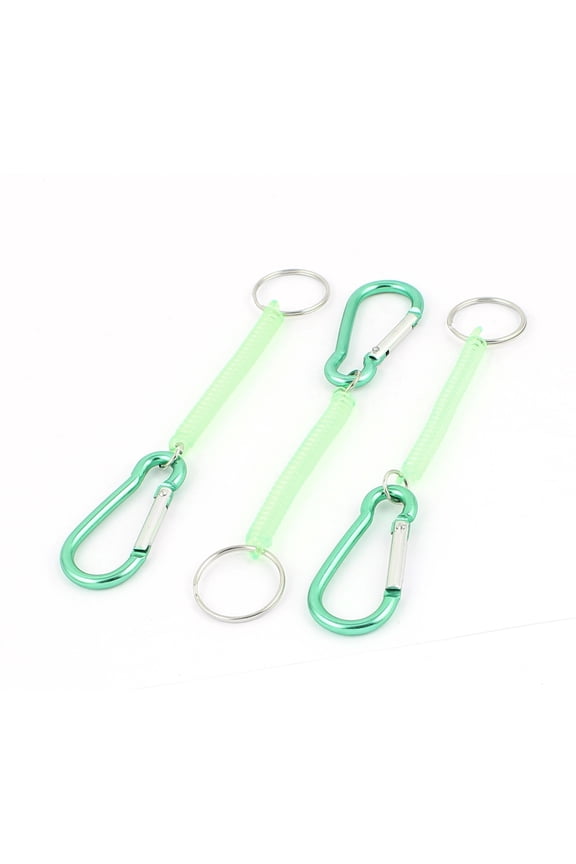 3pcs Green Plastic Stretchy Spiral Coiled Coil Cord Keychain Key Ring