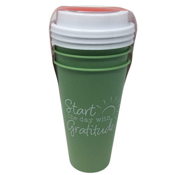 3pcs Green Reusable Cup with Lid 17 oz Design for Hot Tea Beverages Home Kitchen Office Travel Picnic Camping Everyday Use Plastic Coffee Drinking Party Favor Cups Gift Supplies with Oggetto