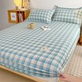 3pcs Grey Plaid Theme Fitted Sheet Set Solid Color Soft Comfortable