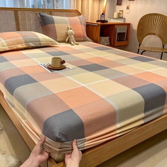 3pcs Grid Cloud Pattern Print Bed Sheet Set Soft Breathable Bedding for Bedroom Guest Room Twin Full Queen King