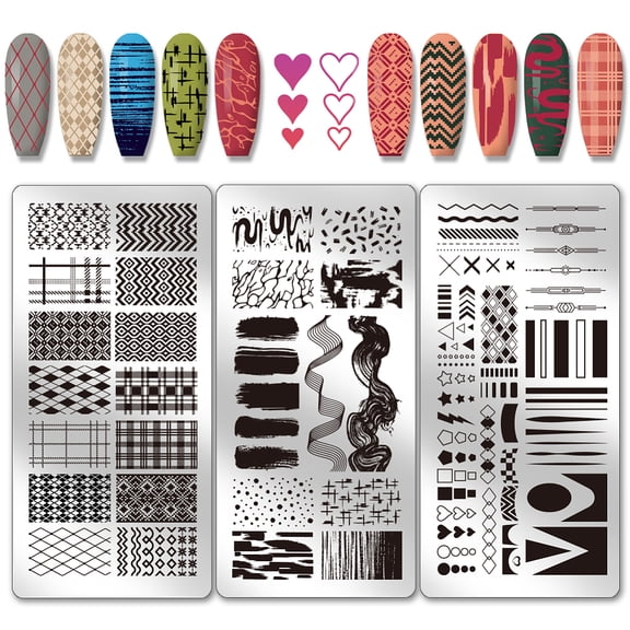 3pcs Grids Line Nail Stamping Plates Geometric Texture Nail Art Stencils Graffiti Stripe Manicure Art Templates Minimalist Nails