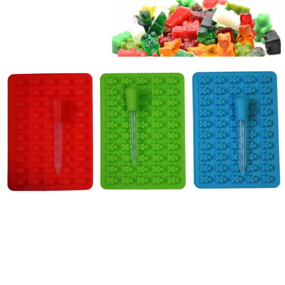 3pcs Gummy Bear Mold Silicone Candy Making Supplies with 3 Droppers