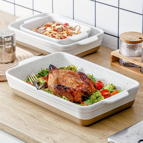 3pcs HVH Baking Dish Set, 9x13 Baking Dish, Ceramic Lasagne Pan Deep, Large Casserole Dish Set, Baking Dishes for Casseroles 13 X 9, Ceramic Bakeware Set, Farmhouse Style