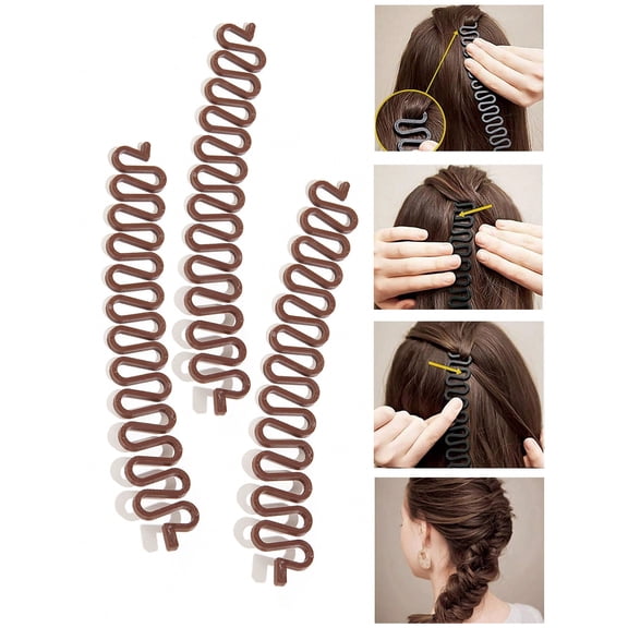 3pcs Hair Braiding Tools Set Fishbone Braid Centipede Braid Waterfall Braid Easy Hairstyle Maker Brown