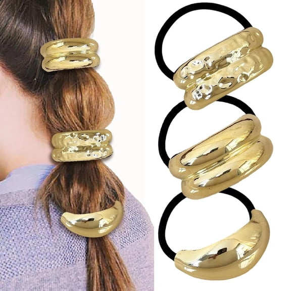 3pcs Hair Ties for Women Gold Ponytail Cuff Metal Decorative Hair Rope2.95in