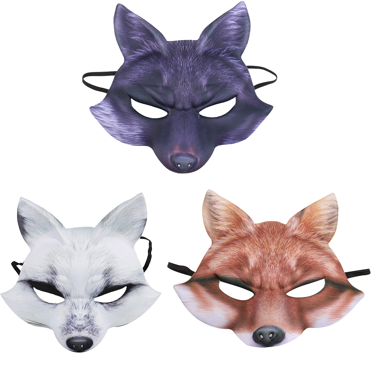 3pcs Half Face Fox Mask Animal Face EVA Mask Masquerade Cosplay Costume