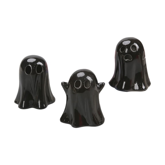3pcs Halloween Ceramic Ghost Decorations with Lights, Light Up Ghost Figurines Table Decor, Cute Spooky Statue for Home Party Fireplace Tabletop Centerpiece