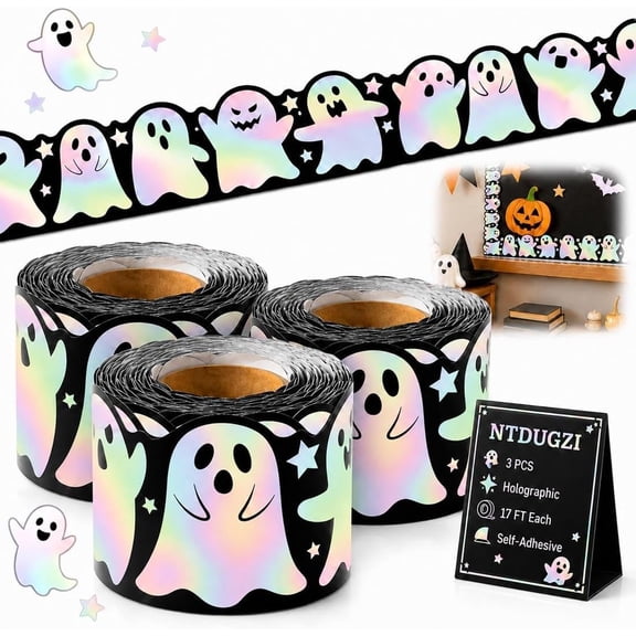 3pcs Halloween Holographic Laser Ghost Border Sticker 17 Ft Self Adhesive Trim