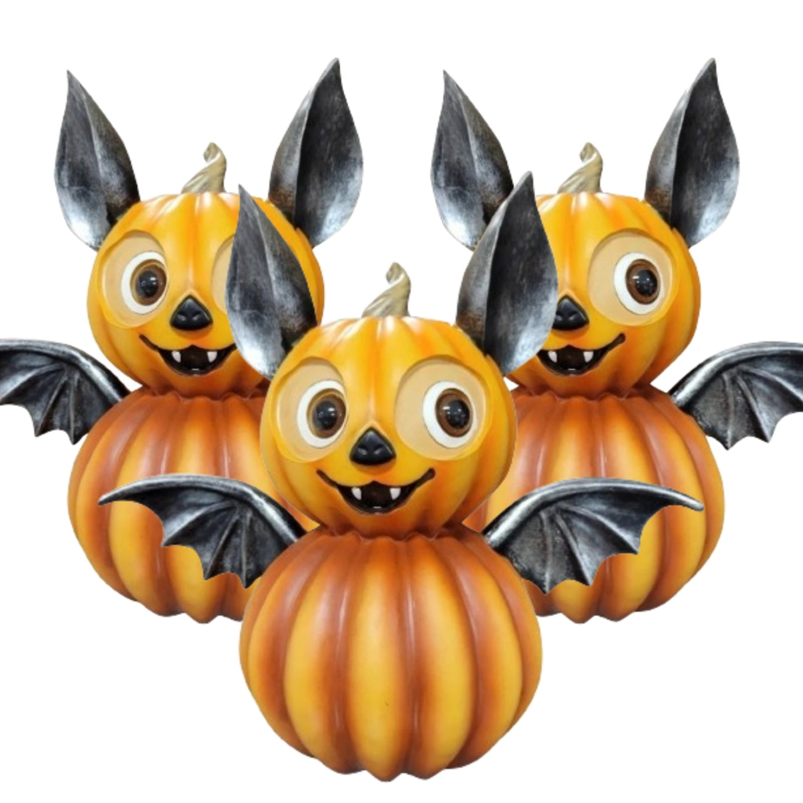 3pcs Halloween Pumpkin Statue Decoration Cute Bat Pumpkin Resin