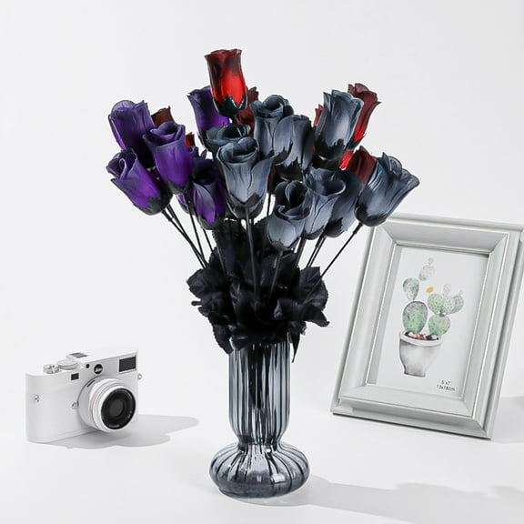 3pcs Halloween Roses Artificial Flowers, 5 Head Silk Fake Roses Flower for Decoration, Crafts, Wedding Halloween Christmas Party Home Decor, Mixed