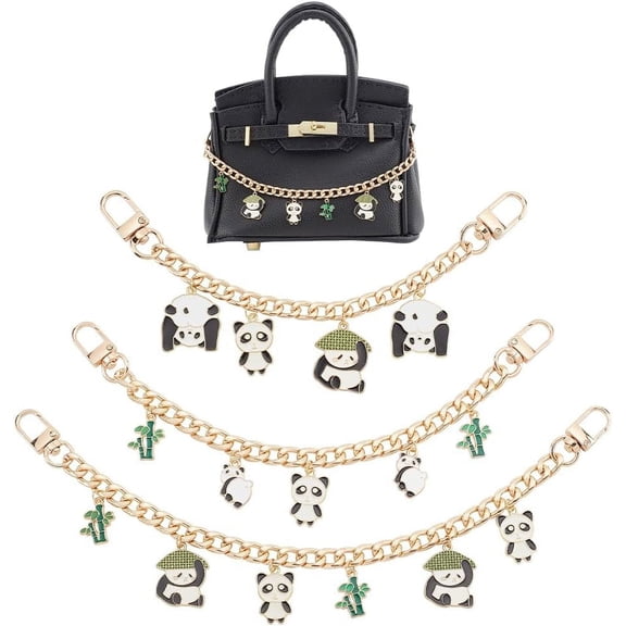 3pcs Handbag Chain Straps 7.8/9.8/11.8 inch Short Chain Strap Metal Purse Chain with Panda Charms Shoulder Bag Handle Replacement