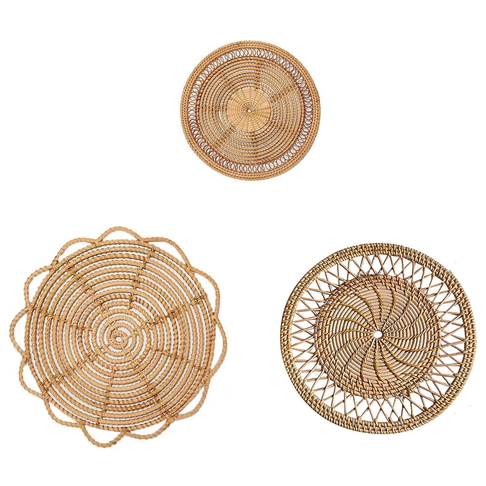 3pcs Handmade Rattan Woven Wall Basket Decor-Large Wall Baskets Decor