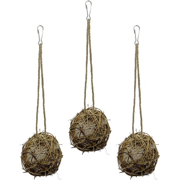 3pcs Hanging Bird Nest for Parrots, Wear Resistant Rattan Balls, Golden Finish, Polyester Cotton Details, Easy Install Setup, Sturdy Design for Birds and Cage Use