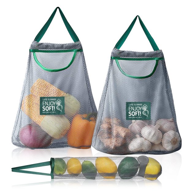3pcs Hanging Produce Mesh Bags, EEEkit Reusable Storage Mesh Bags for