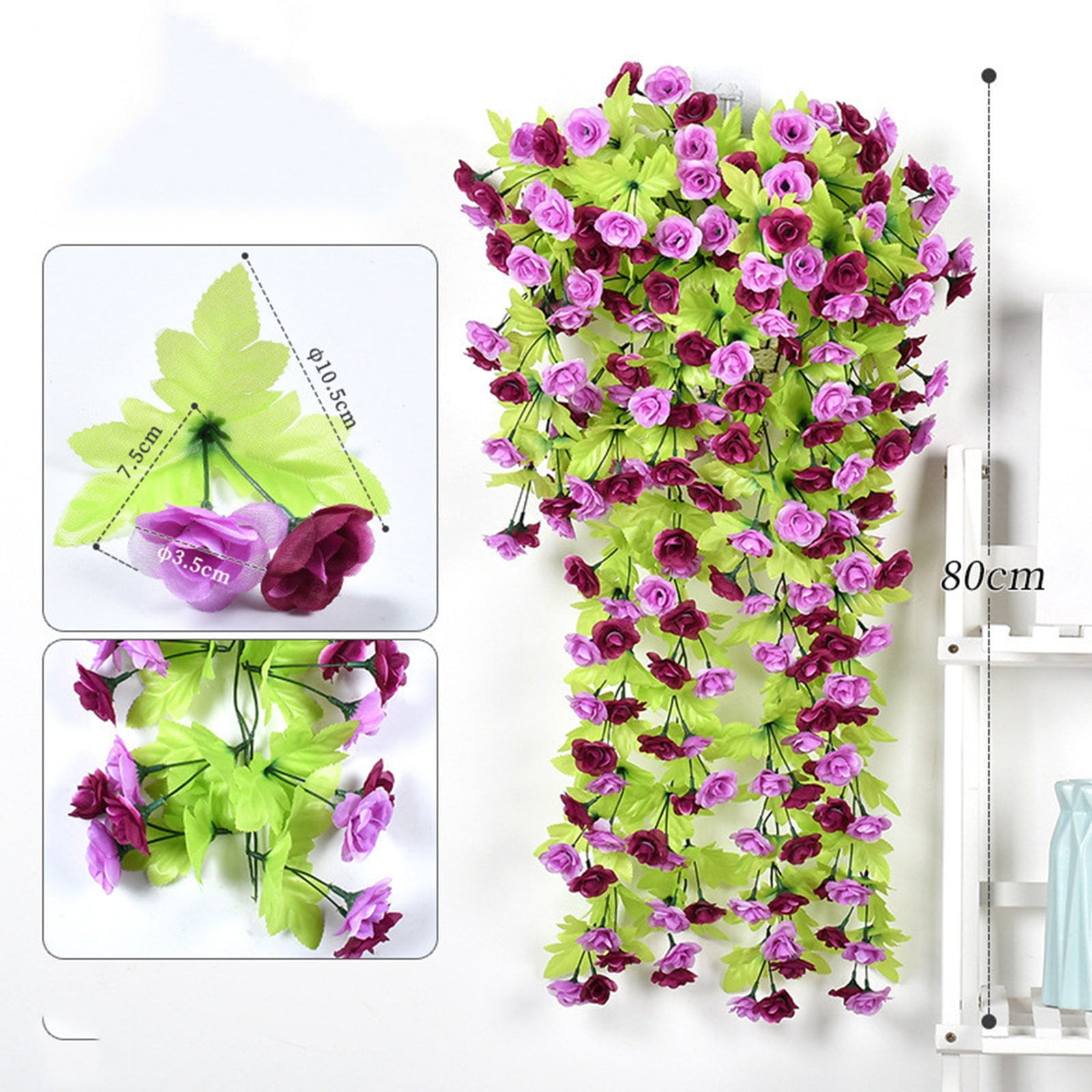 3pcs Hanging Rose Flowers Artificial Vine PlantsFlower Garland for Home ...