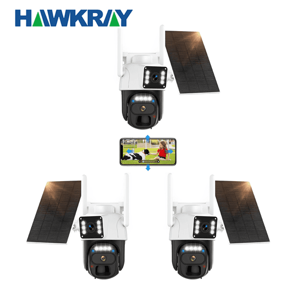 3pcs Hawkray Security Camera with Spotlight - 360 View Wireless Camera, 5G/2.4G WIFI,IP66 Waterproof PIR Detection, Rechargeable Battery Powered Home Surveillance Camera with Color Night Vision