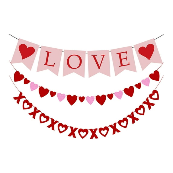 3pcs Heart Garland Banner No Diy - Valentines Day Decor - Valentines Day Heart Hanging String Garland Banner Valentines Decorations for Wedding Anniversary Birthday Party Supplies