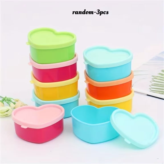 3pcs Heart Plastic Storage Containers Set, Leak-Proof Flip Top, Reusable Food Box for Snacks Spices