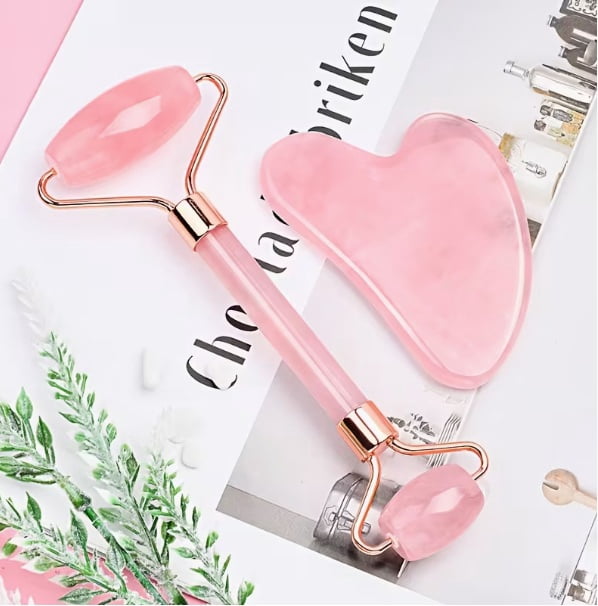 3pcs Heart-Shaped Rose Golden Roller Set - Facial Massager & Body Gua Sha Tool for All Seasons