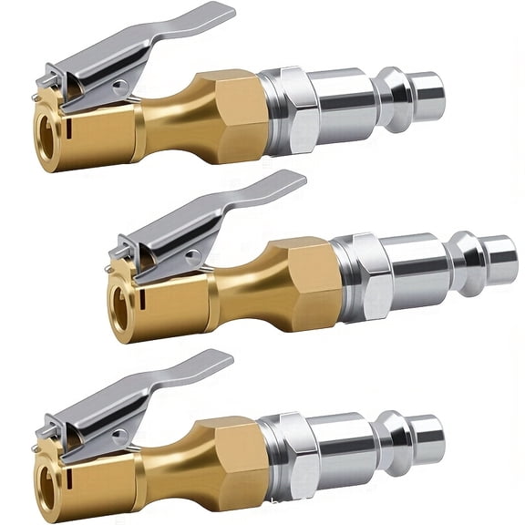 3pcs Heavy Duty Air Chucks with Clip, American Model, Closed Flow Lock-on Tire Inflator Chuck for Schrader Valve