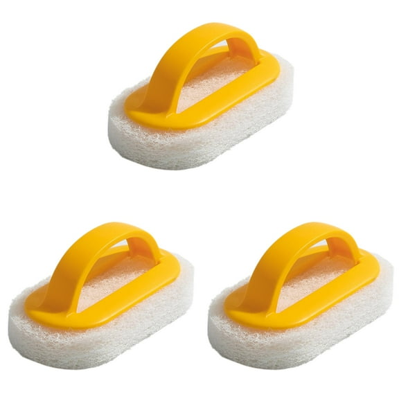 3pcs Heavy Duty Bathtub Scrubber & Pool Cleaning Brush, Soap Scum Remover for Bathroom, Sink, Spa, Swimming Pool Steps - Handheld Scouring Pad with Ergonomic Handle for Deep Cleaning Sponge Scrub
