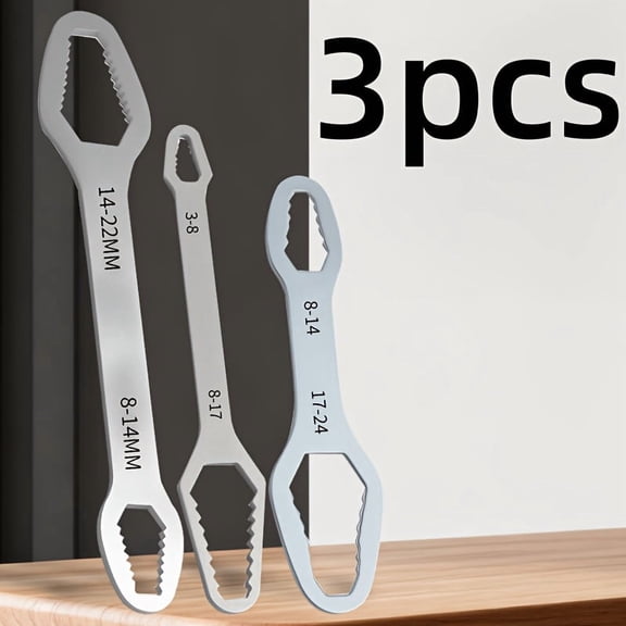 3pcs Heavy Duty Double Head Wrench Set - Multi-Function Double Head Open End Wrench with Self-Tightening Crescent Wrench, Box End Wrench