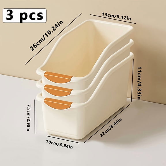3pcs Heavy-Duty Plastic Multifunctional Storage Boxes with Curved Design & Space-Saving Curve Edges - or Colored Organizers Suit