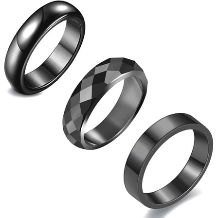 3pcs Hematite Rings for Women Men Genuine Black Hematite Stone Rings Set