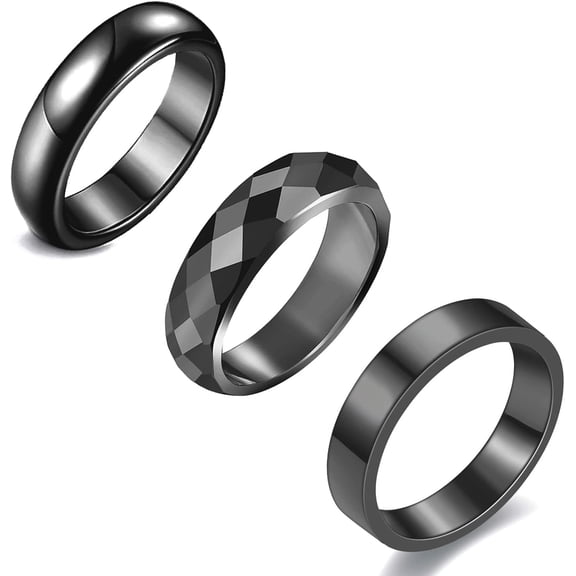 3pcs Hematite Rings for Women Men Genuine Black Hematite Stone Rings Set