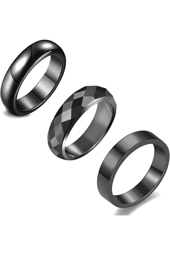 3pcs Hematite Rings for Women Men Genuine Black Hematite Stone Rings Set