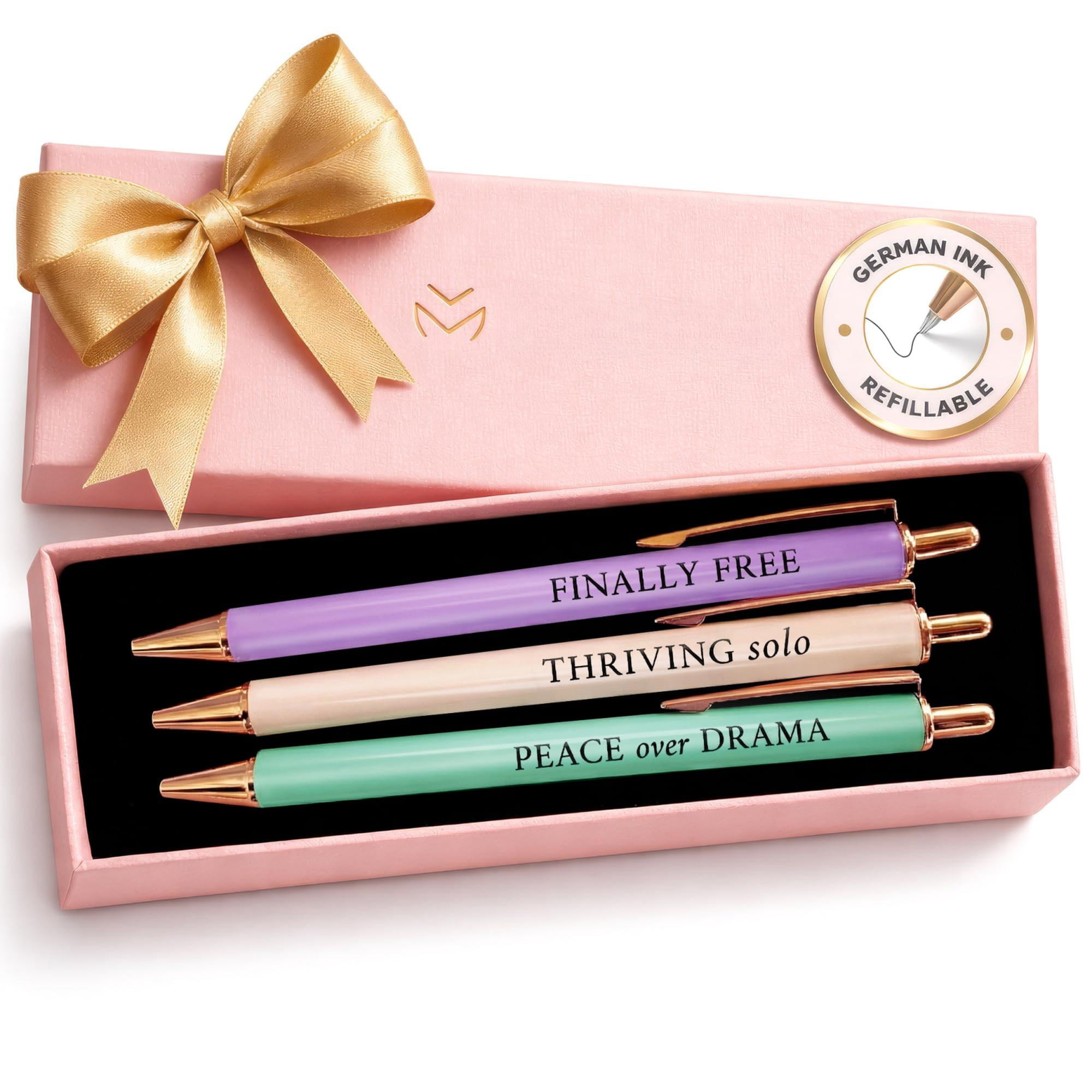 3pcs High End Luxury Happy Divorce Gifts For Women  Strong Woman Gift To Cheer Someone Up Break Boss & Friends. German-ink 1mm Swiss-tip Motivational Pens