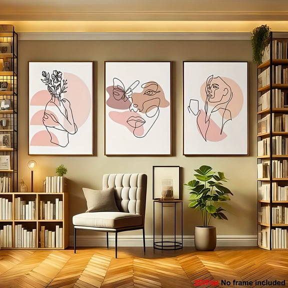 3pcs High-Quality Decorative Art Set, 2D Frameless Canvas Prints - Modern Minimalist Bohemian Style Wall Decor for Living Room and Bedroom, Reusable Removable Poster