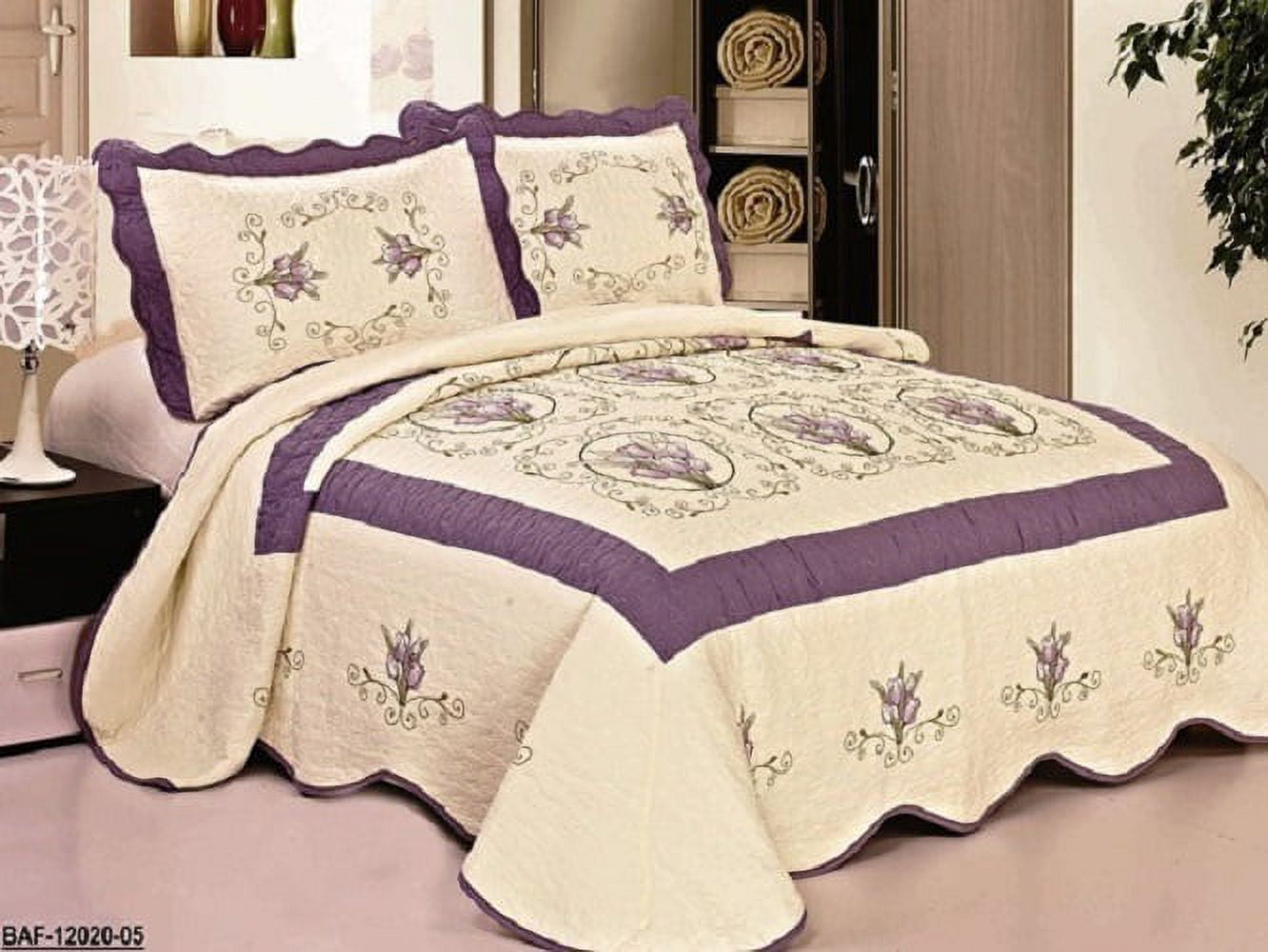 3pcs High Quality Fully Quilted Embroidery Quilts Bedspread Bed ...