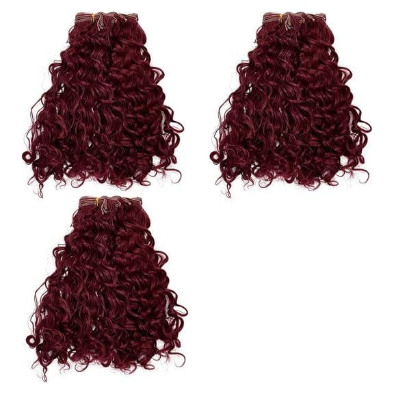 3pcs High Temperature Fiber Long Noodles Perm Curly Hairstyle Wig Hair for Girl BJD Makings Accessories Dark Red 250x100x43mm