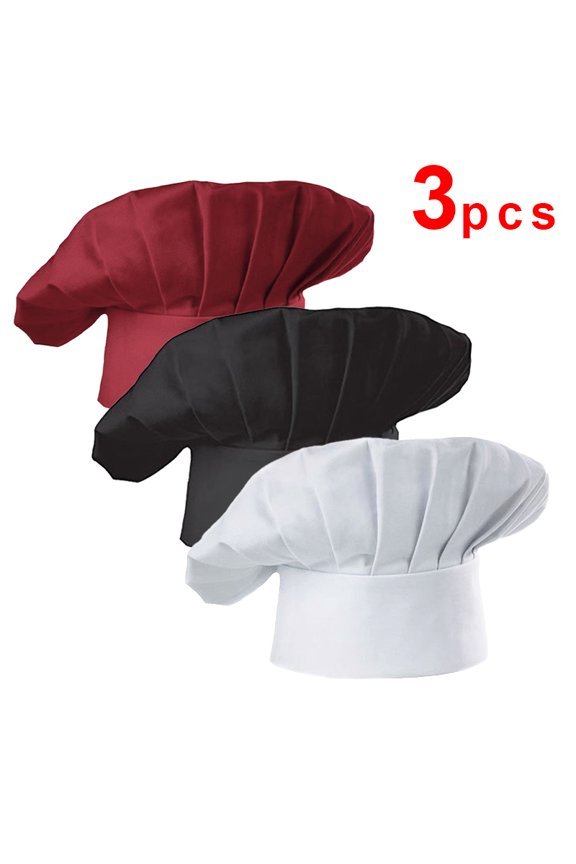 3pcs High22cm Cook Hat White Chef Hat Food service Kitchen Work Cap Hotel Restaurant Canteen Bakery Baker Household Cooking Cap